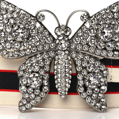 Gucci Jacquard Crystal Stripe Butterfly Belt 80 32 White 4 of 6