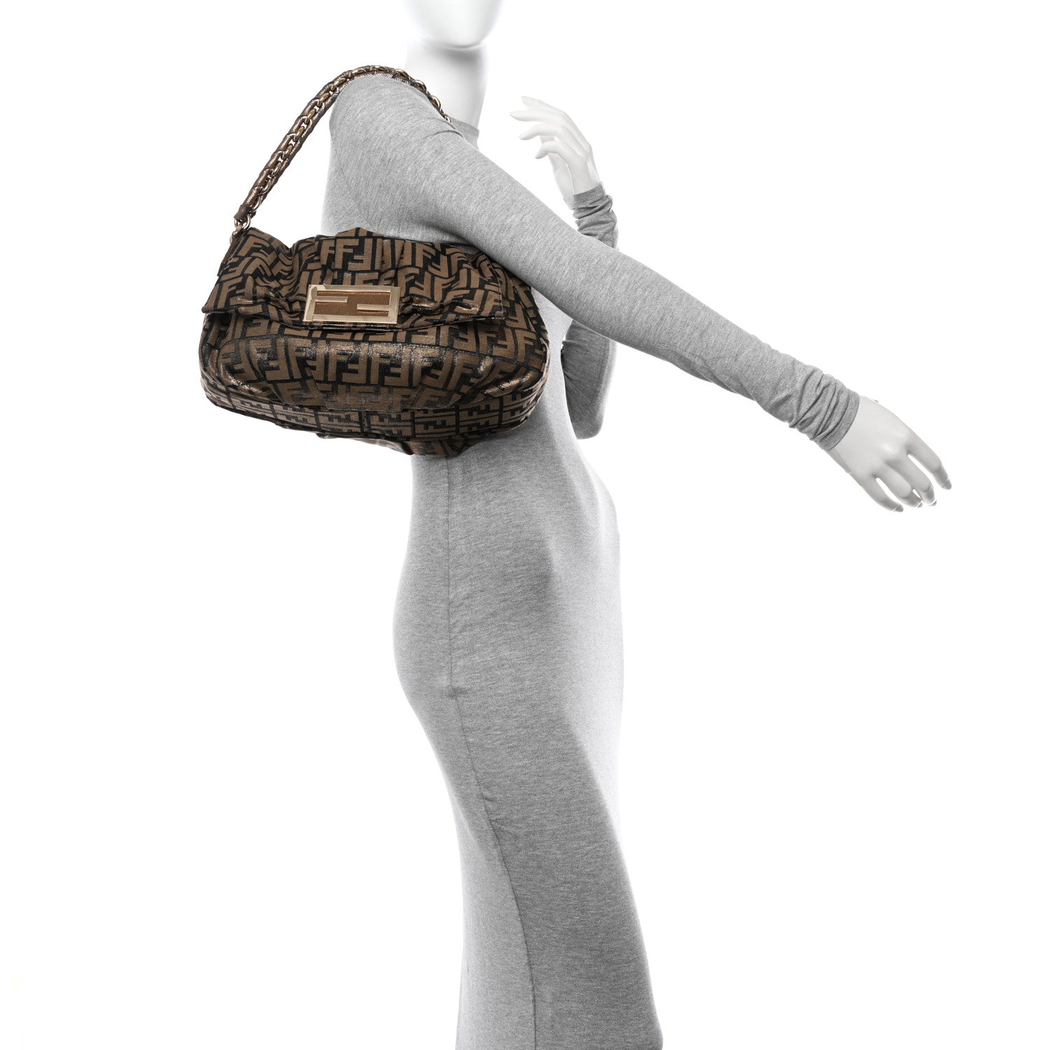 Fendi Metallic Lurex Zucca Mia Shoulder Flap Bronze 2 of 11