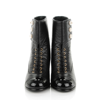 Chanel Calfskin Patent Pearl Short Boots 36 Black Gold 2 of 7
