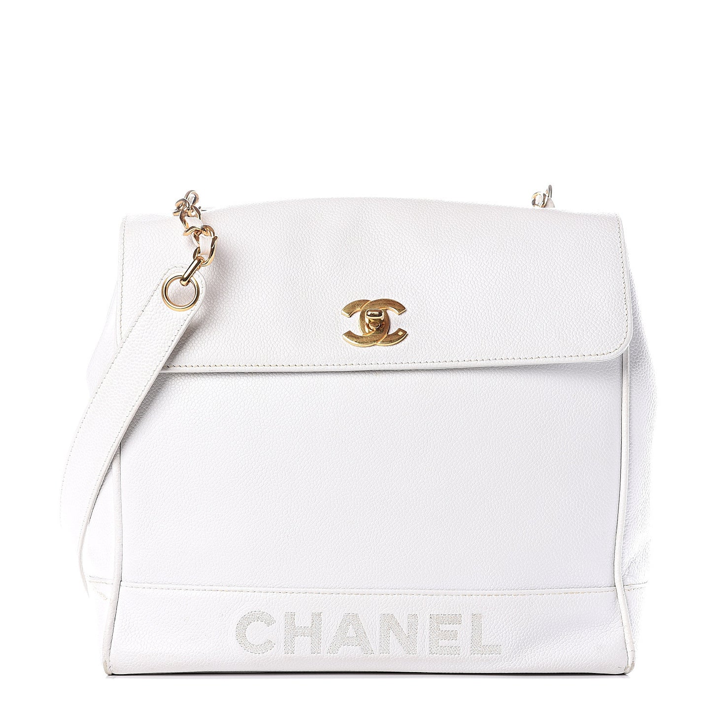 Caviar Flap Shoulder Bag White