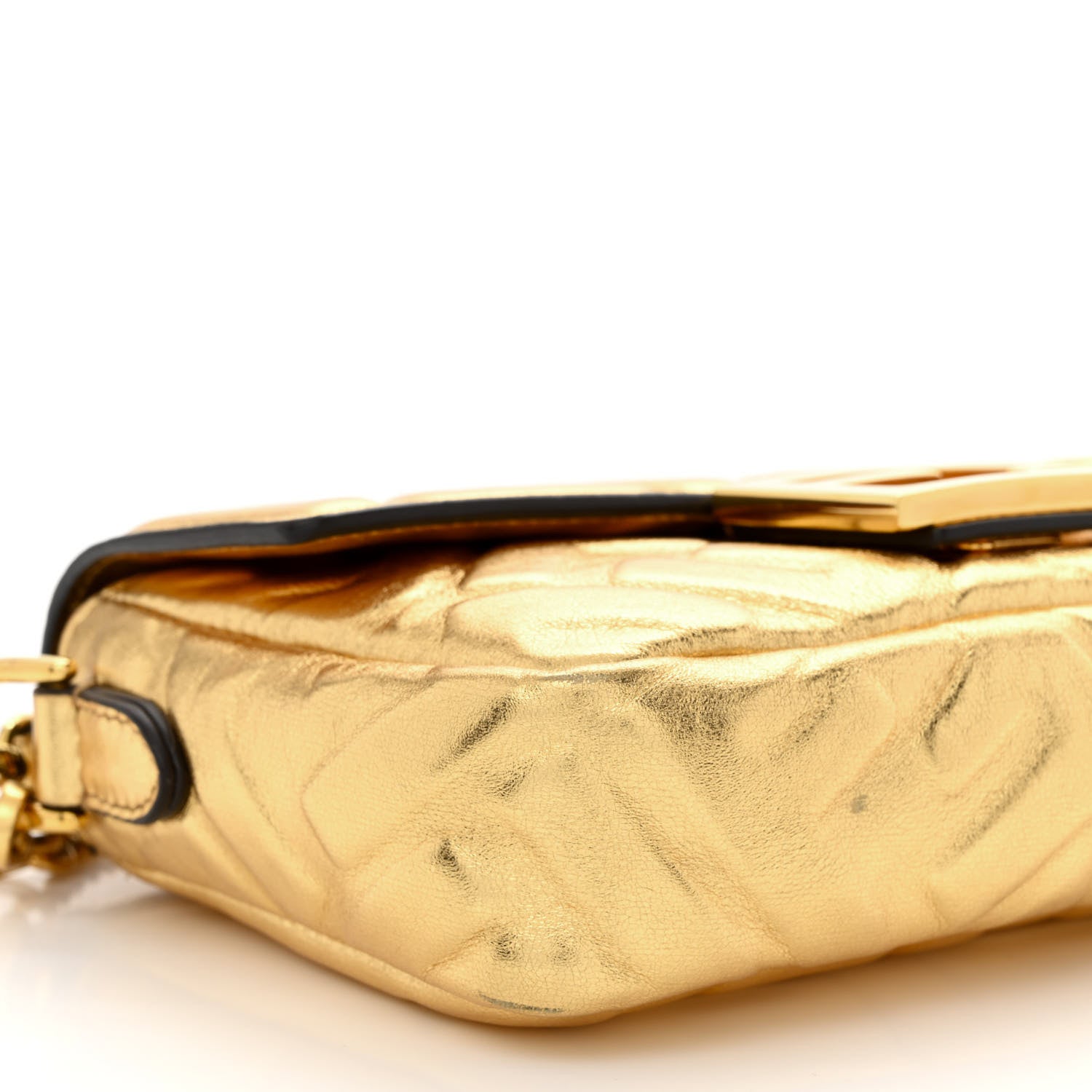 Fendi Vitello Catalan Mirror FF 1974 Embossed Mini Baguette Gold 9 of 10
