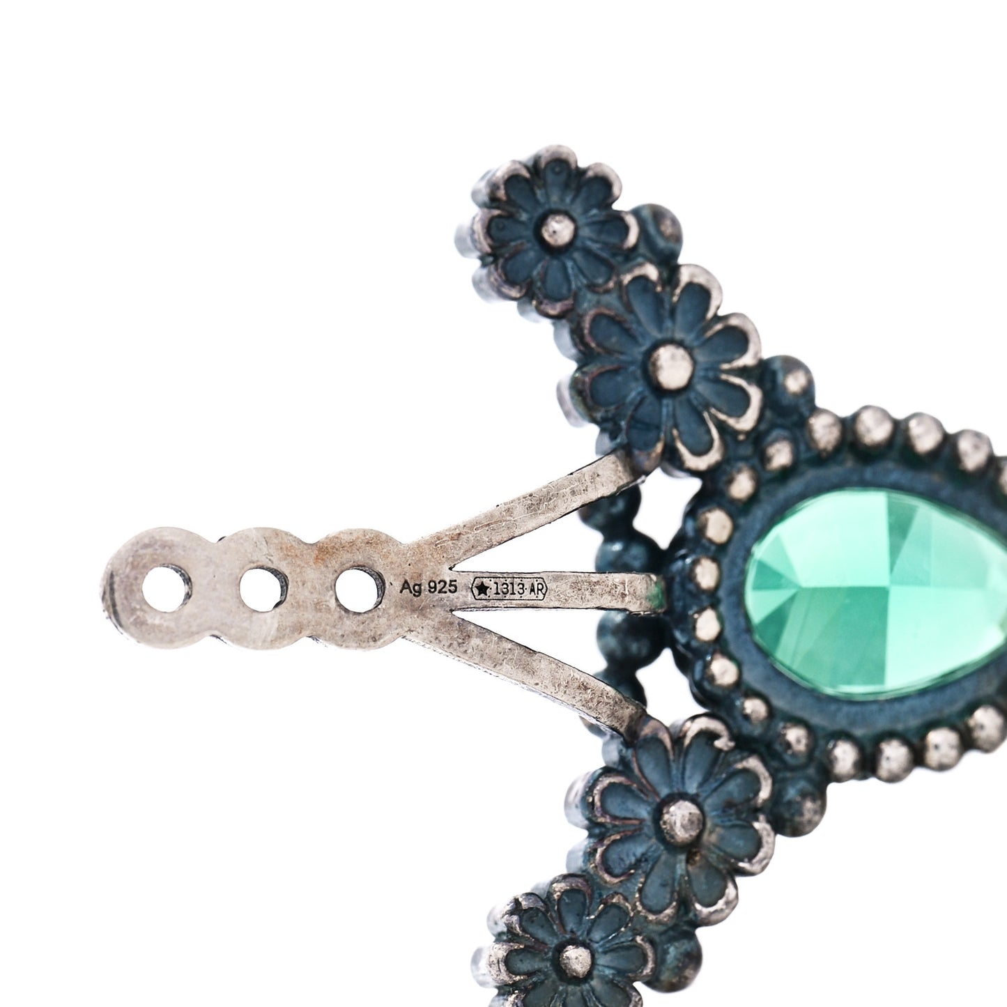Sterling Silver Crystal Garden Interlocking G Flower Earrings Green