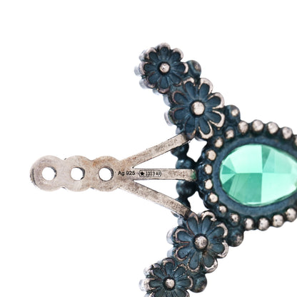 Gucci Sterling Silver Crystal Garden Interlocking G Flower Earrings Green 4 of 4