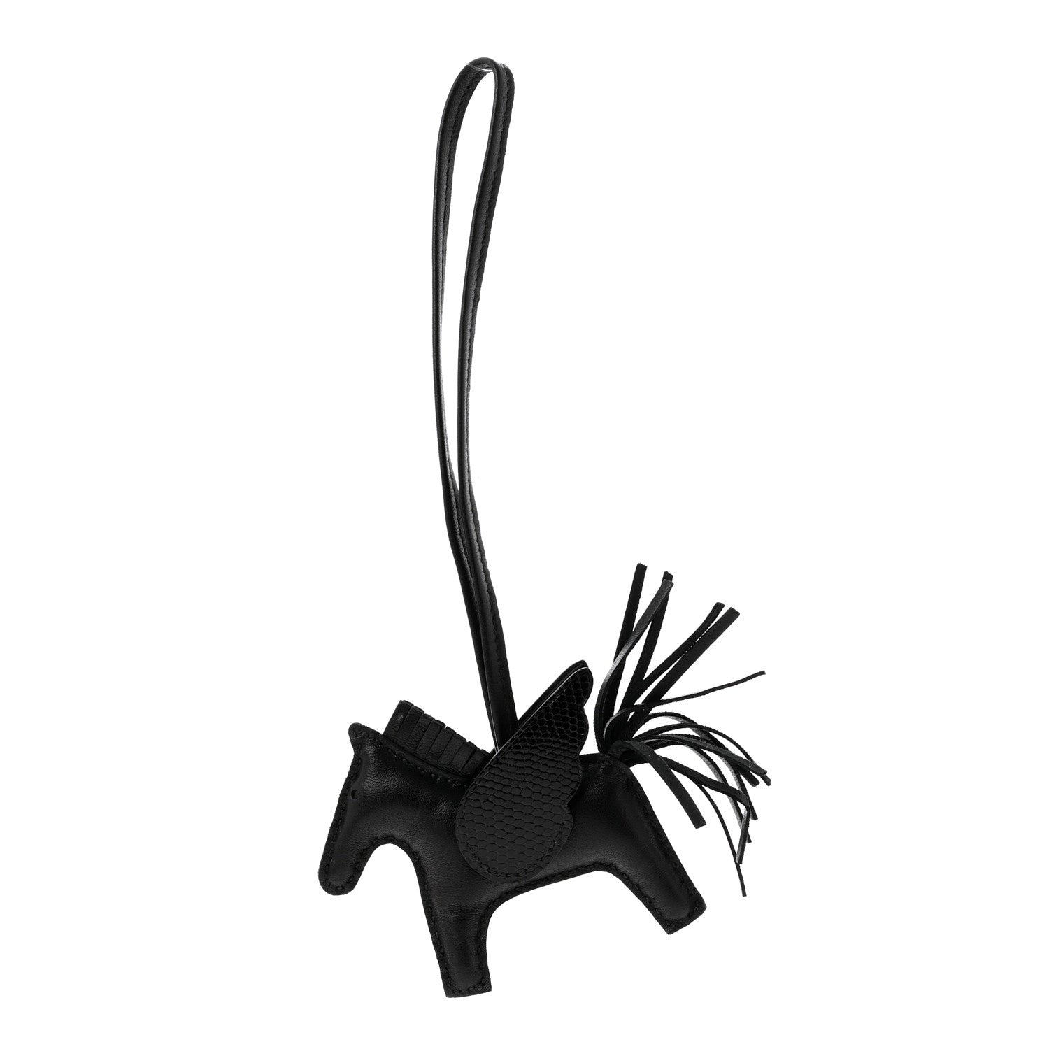 Hermes Milo Lambskin Lizard Touch Grigri Rodeo Pegase Horse Bag Charm PM So Black 1 of 4