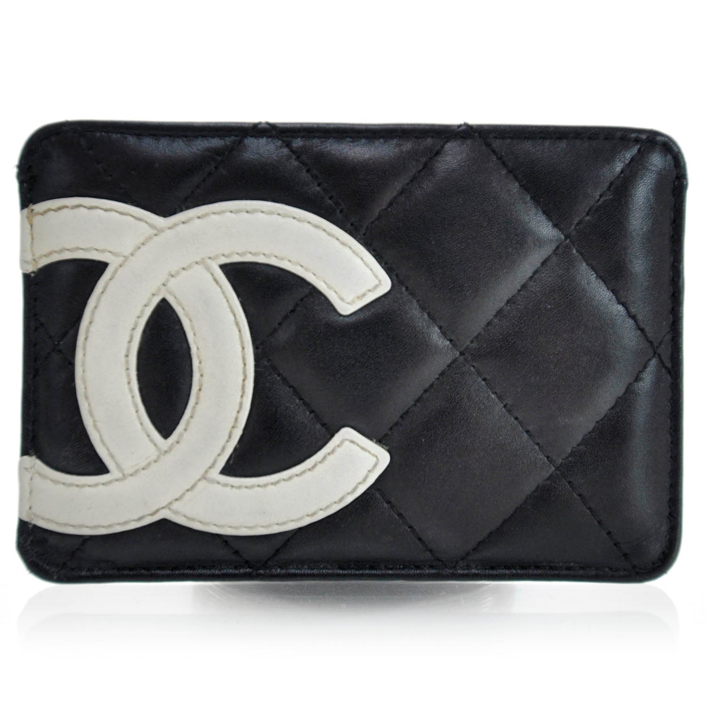 Calfskin Quilted Cambon Card Holder Black White