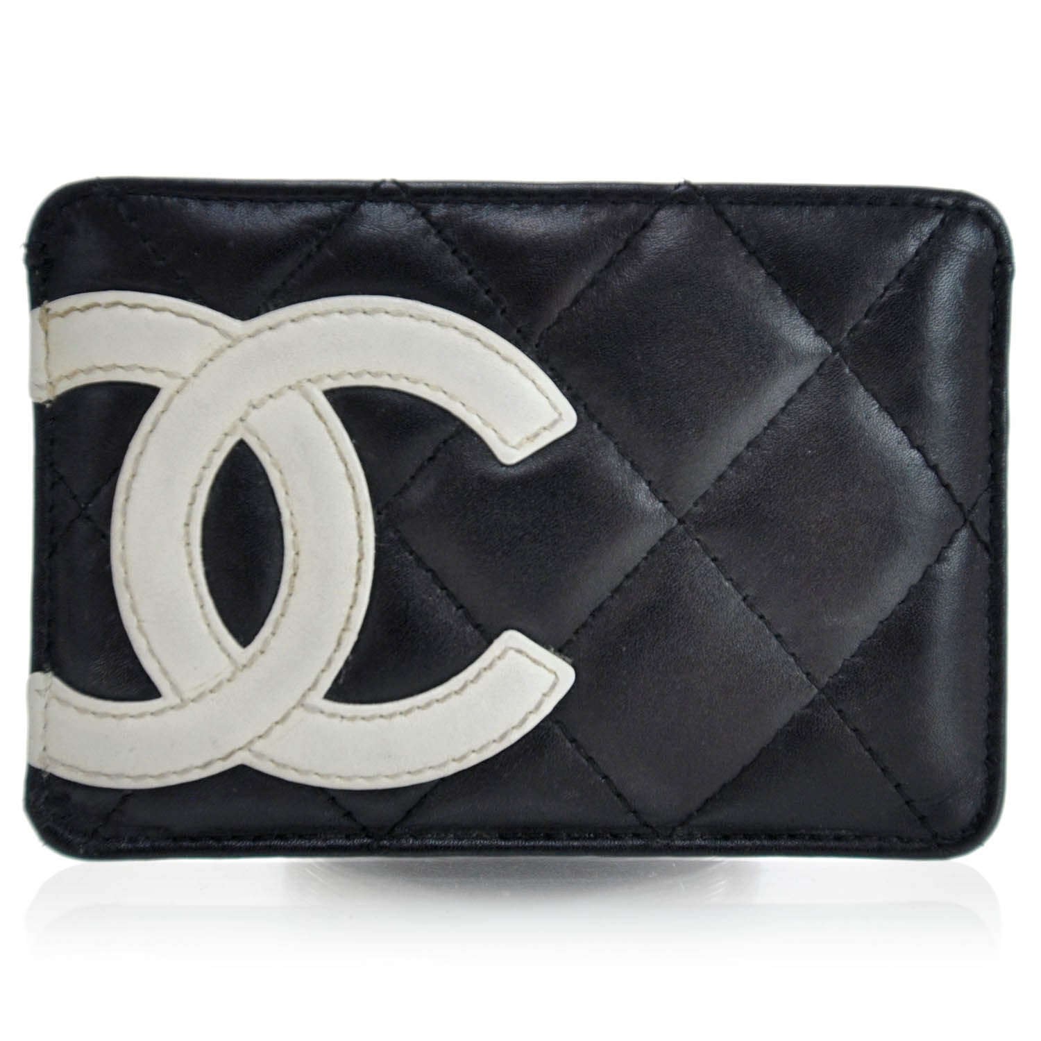 Chanel Calfskin Quilted Cambon Card Holder Black White 1 of 7