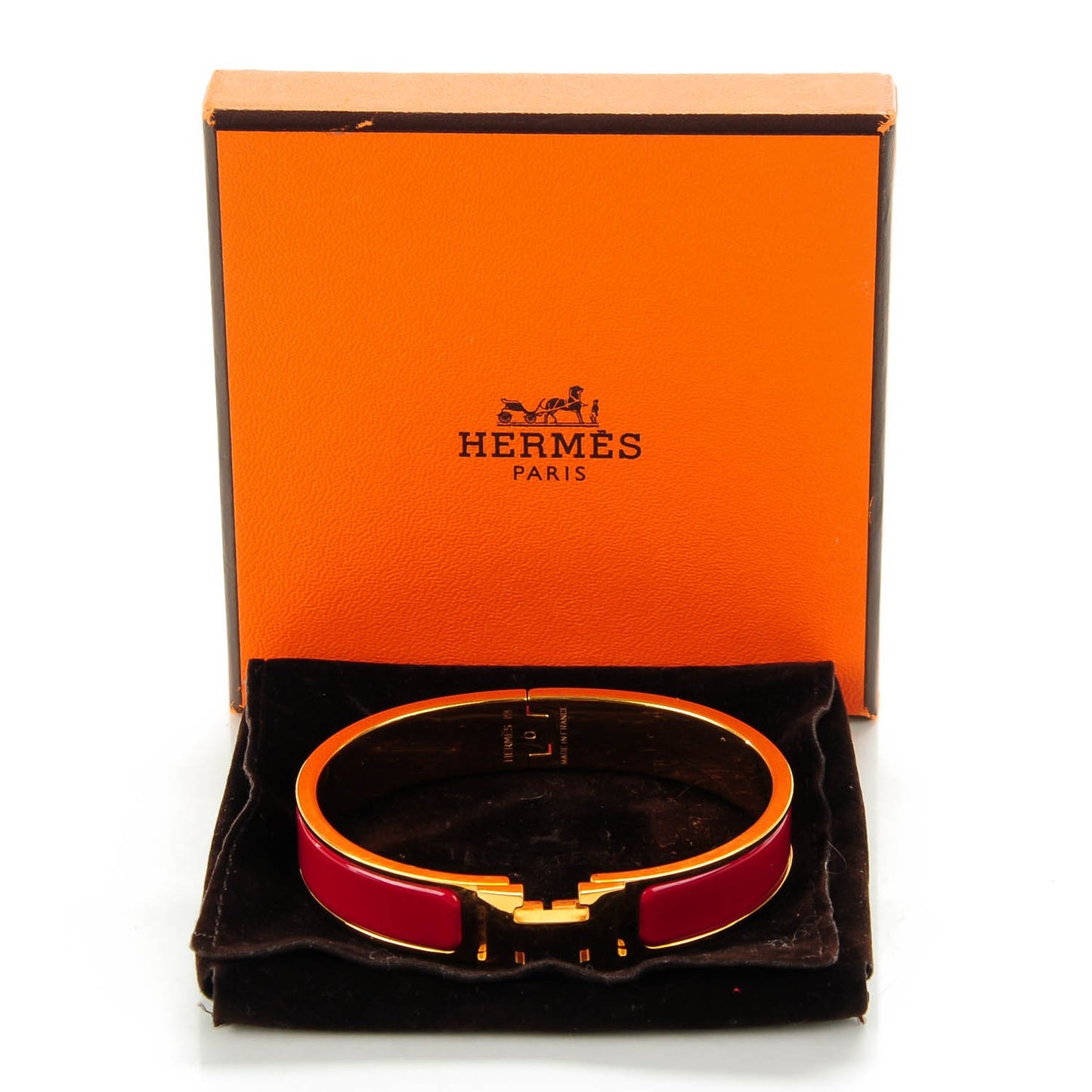 Enamel Clic Clac H Narrow Bracelet GM China Red