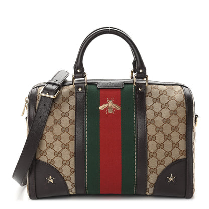 Gucci Monogram Vintage Web Medium Webby Bee Boston Dark Brown 1 of 13
