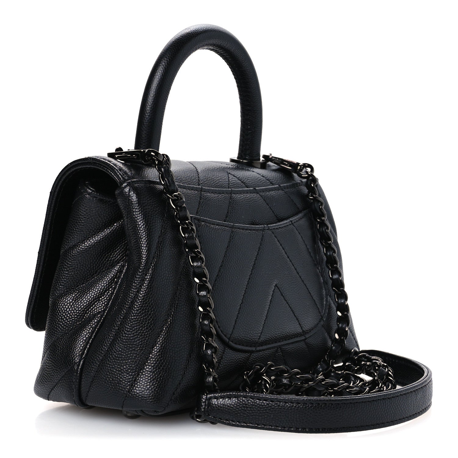 Chanel Caviar Chevron Quilted Extra Mini Coco Handle Flap So Black 3 of 11