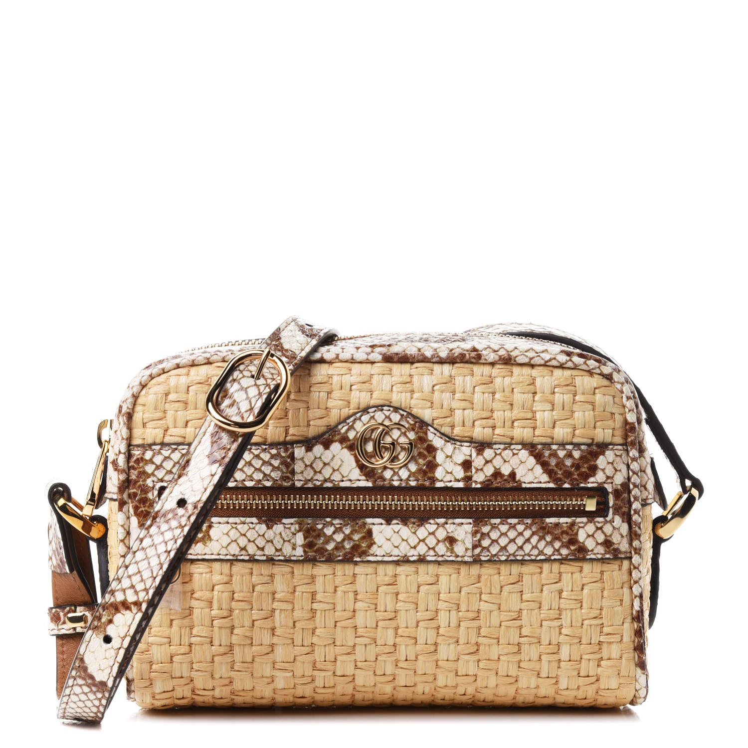Gucci Raffia Elaphe Mini Ophidia Shoulder Bag Natural Cream Brown 1 of 4