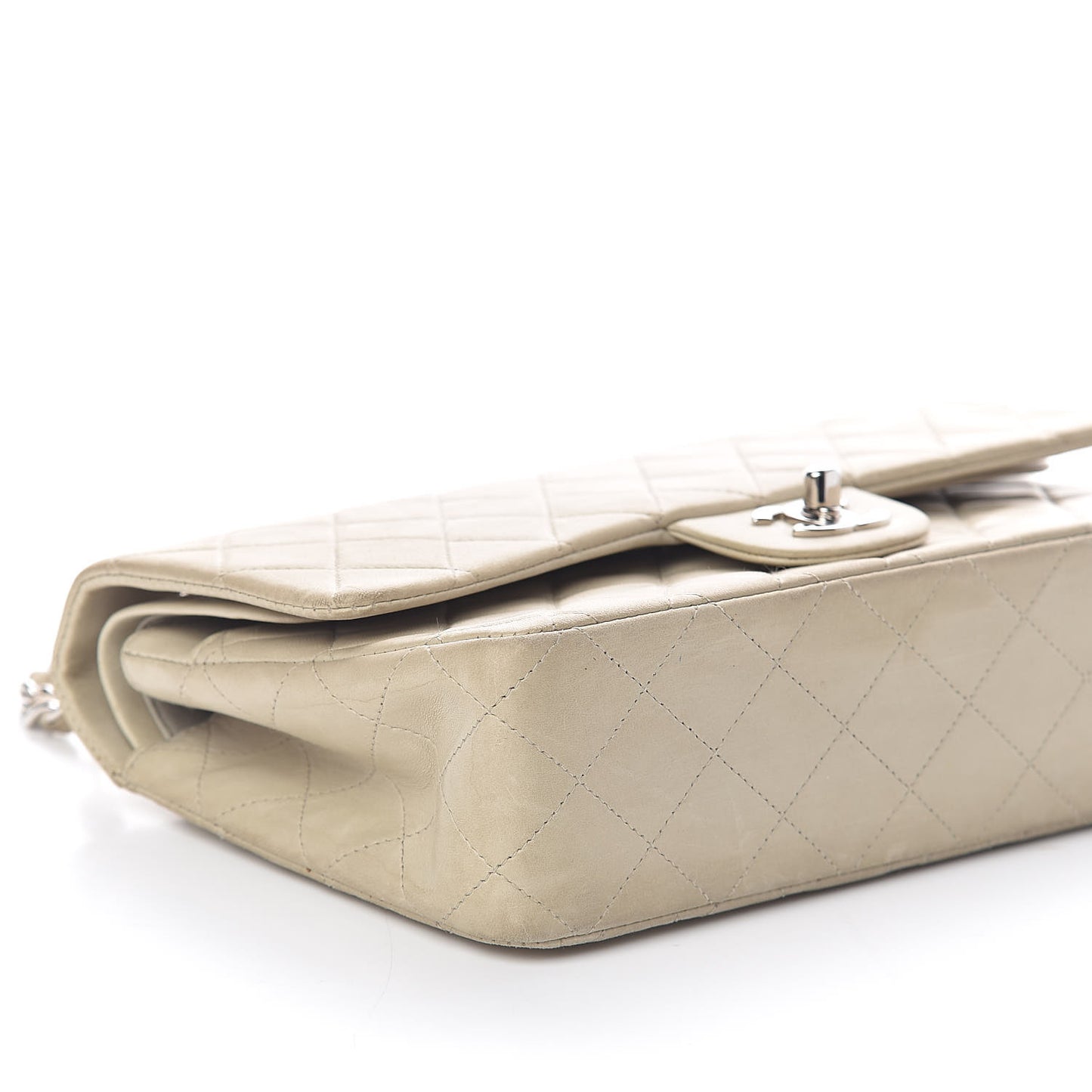 Lambskin Quilted Medium Double Flap Light Grey