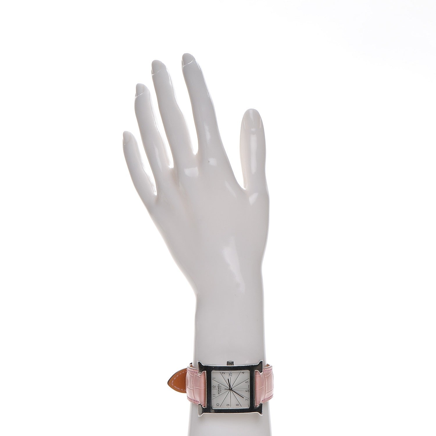 Hermes Stainless Steel Alligator 30.5mm Heure H Hour Quartz Watch Pink 4 of 11