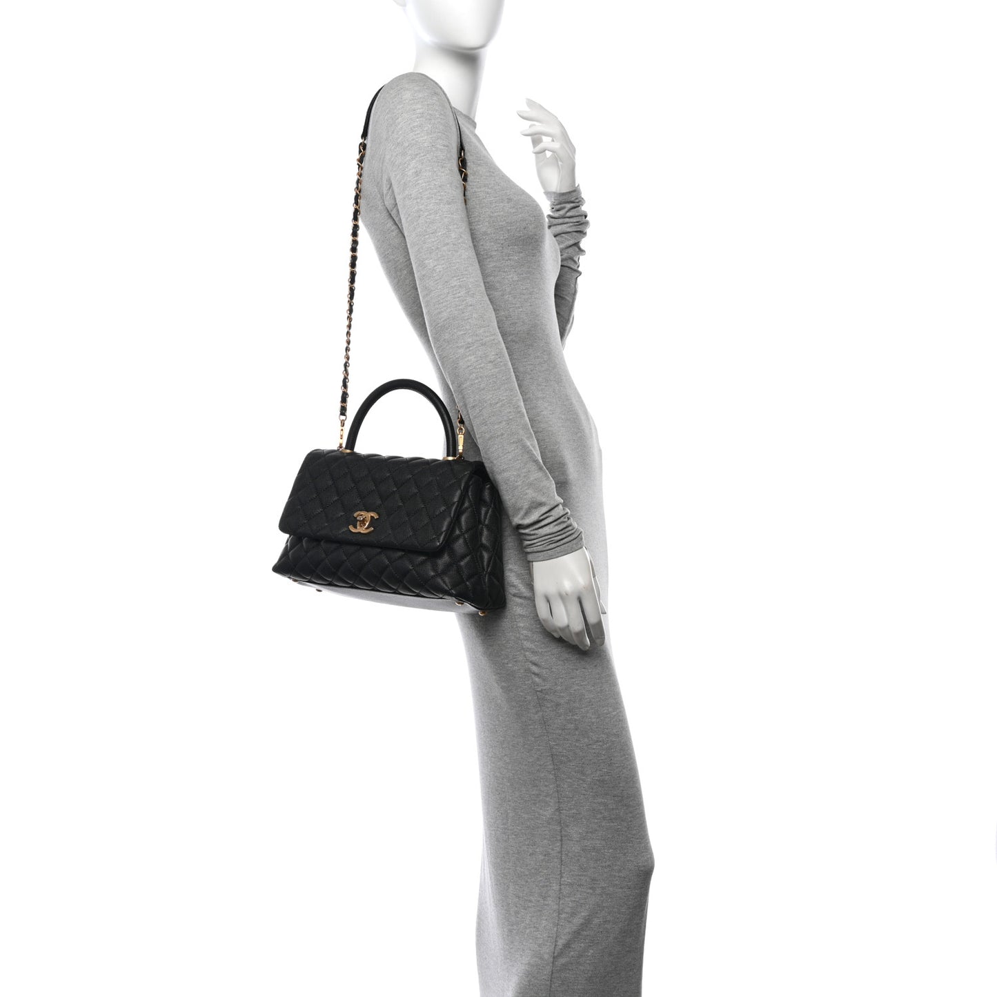 Caviar Quilted Small Coco Handle Flap Black