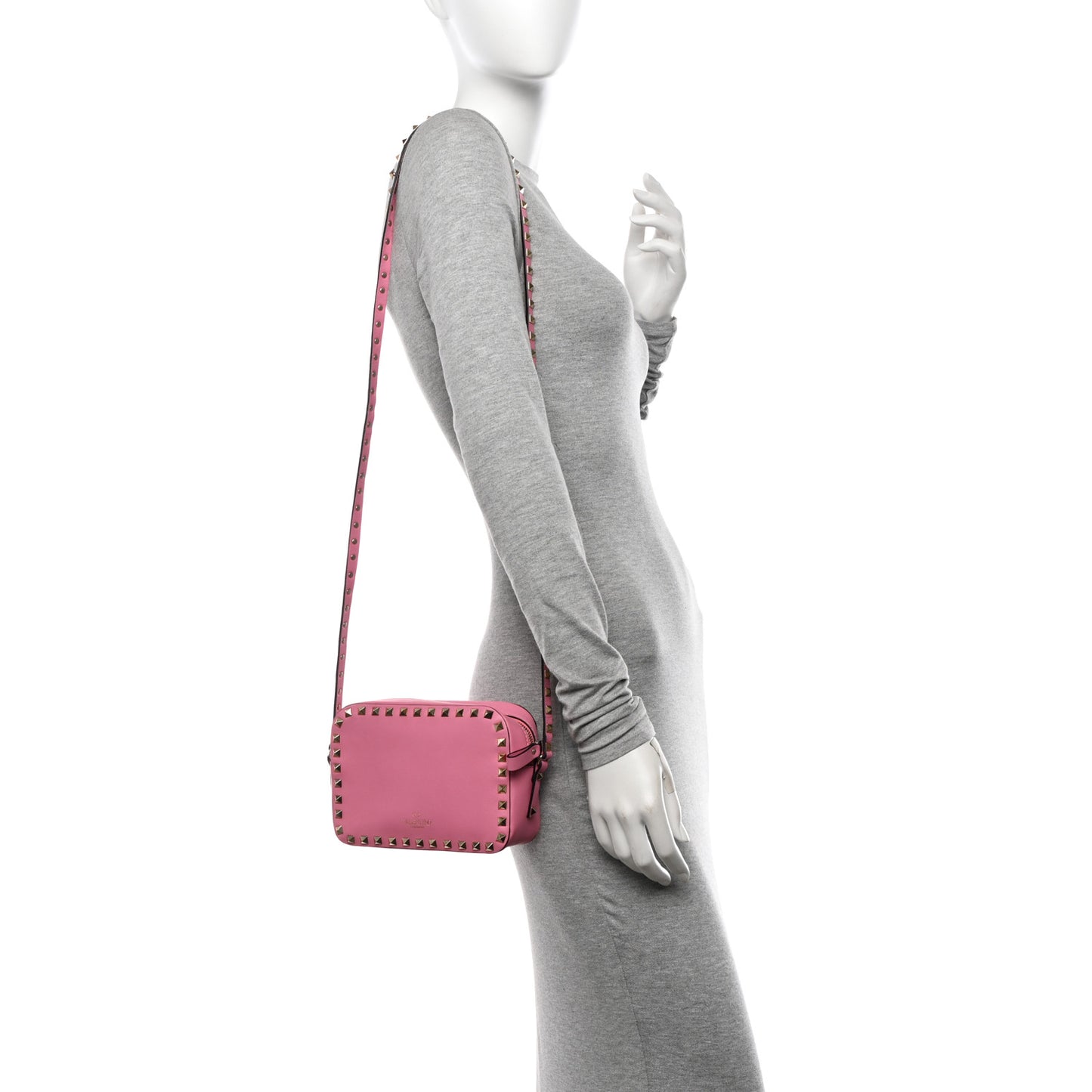 Calfskin Rockstud Camera Crossbody Bag Pink