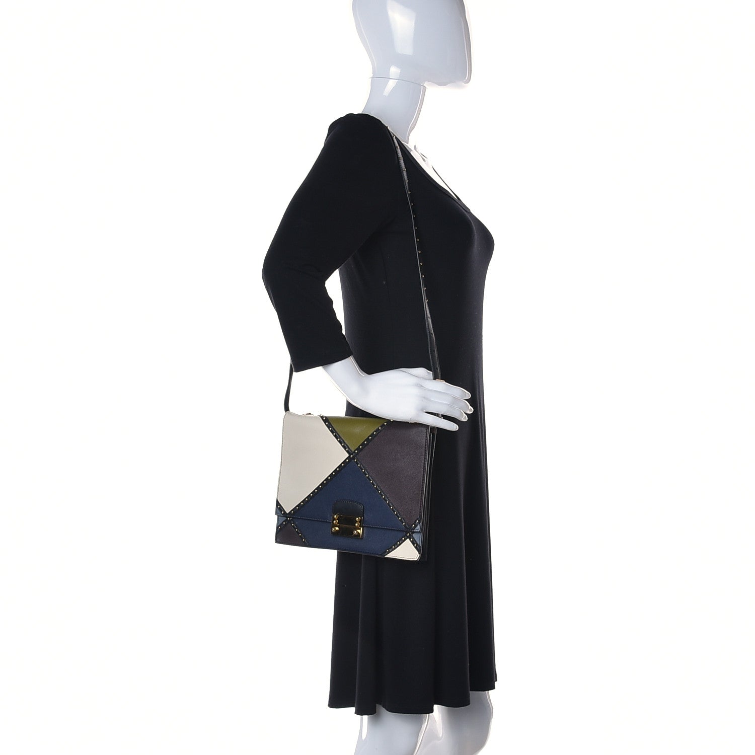 Valentino Garavani Calfskin Studded Colorblock Patchwork Shoulder Bag Multicolor 2 of 16