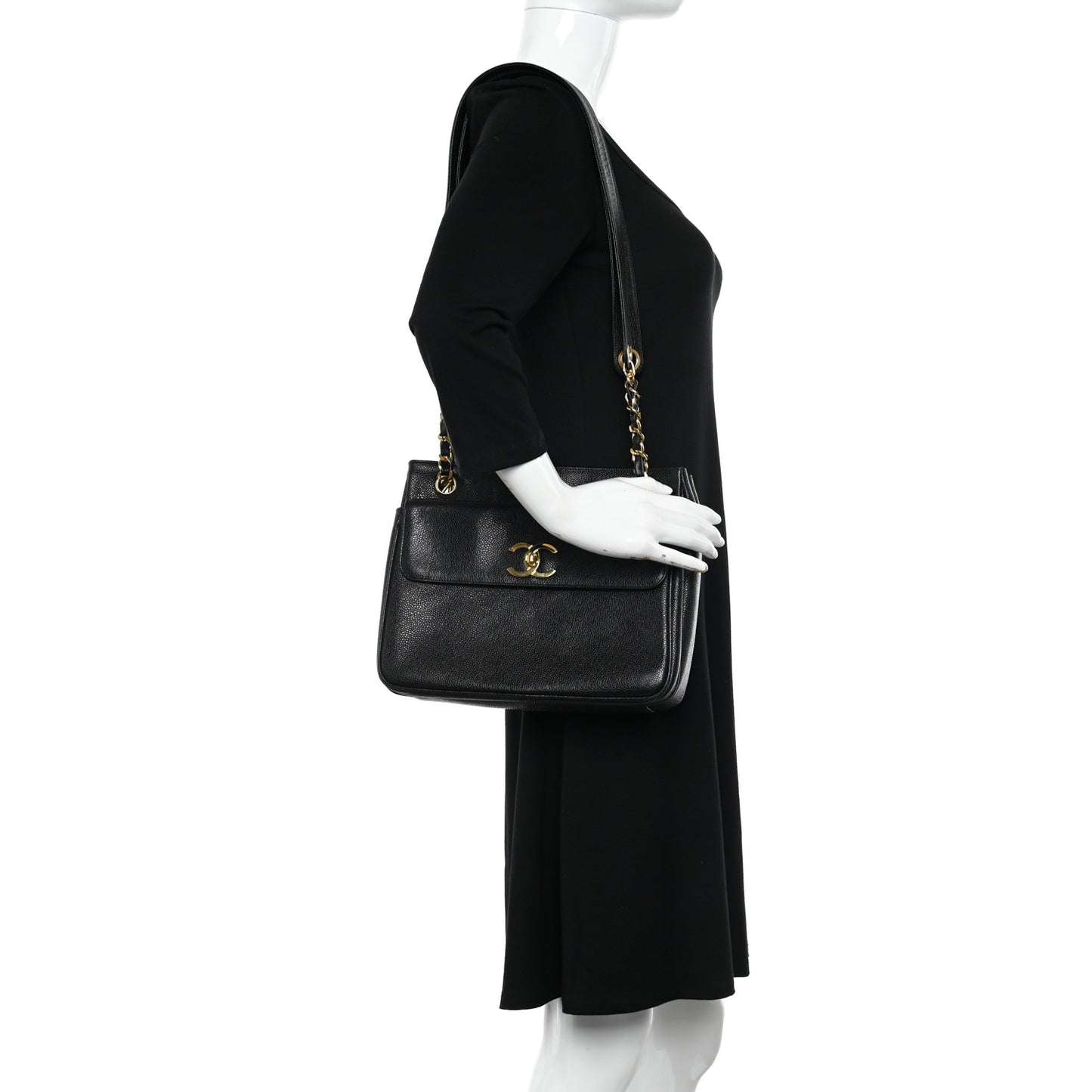 Caviar Flap Shoulder Bag Black