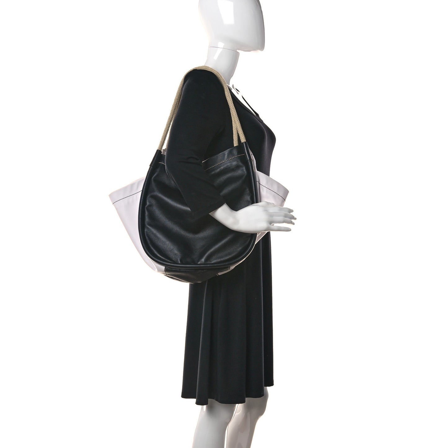 Nappa Colorblock Side Pockets Tote Black White