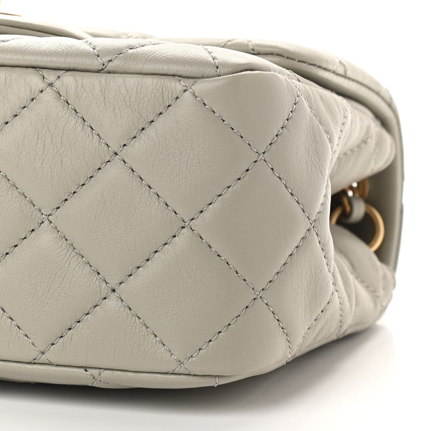Lambskin Quilted Mini Pearl Crush Flap Light Grey
