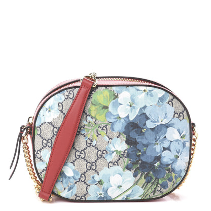 Gucci GG Supreme Monogram Blooms Mini Chain Shoulder Bag Beige Blue Navy Hibiscus Red 1 of 8