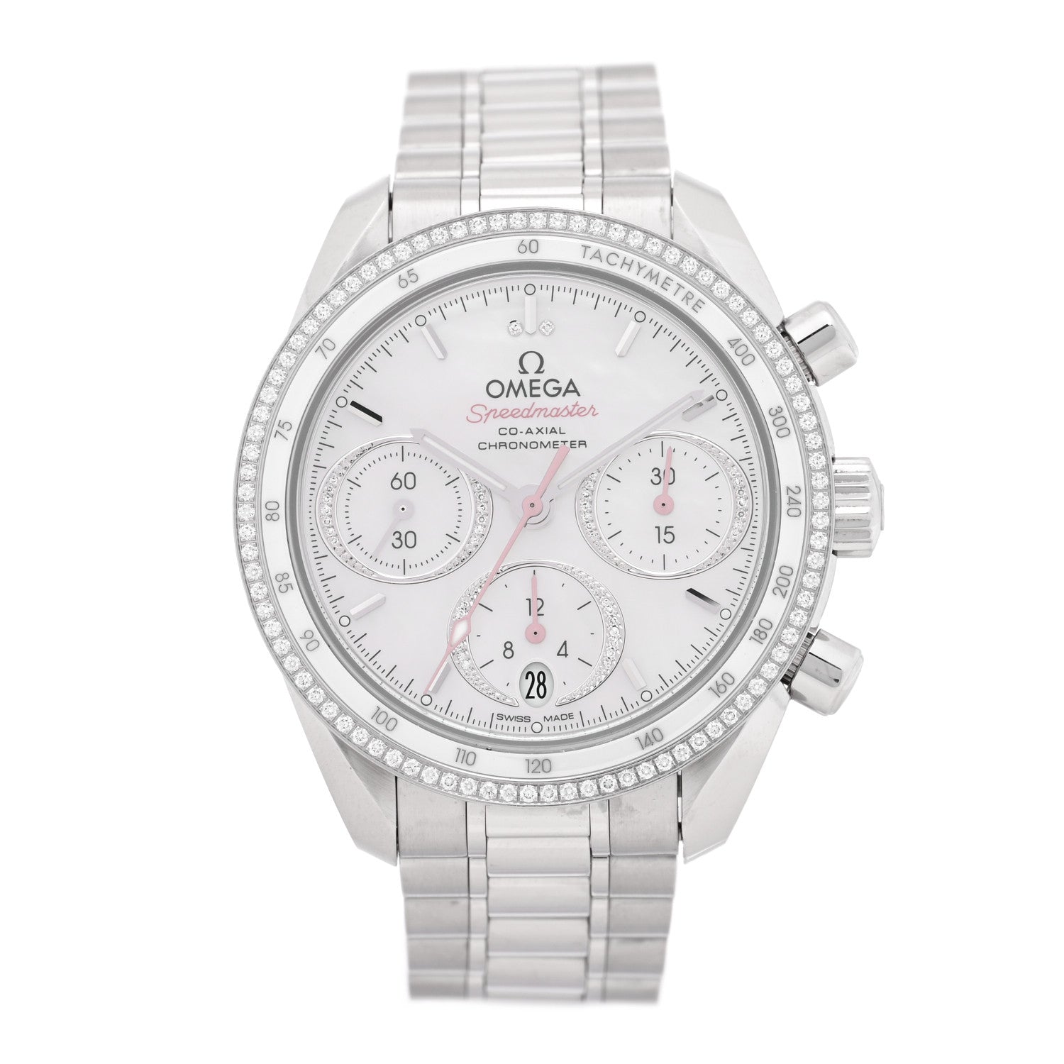 Omega Stainless Steel Diamond Bezel Mother of Pearl 38mm Speedmaster Chronograph Automatic Watch 324.38.38.50.55.001 1 of 5