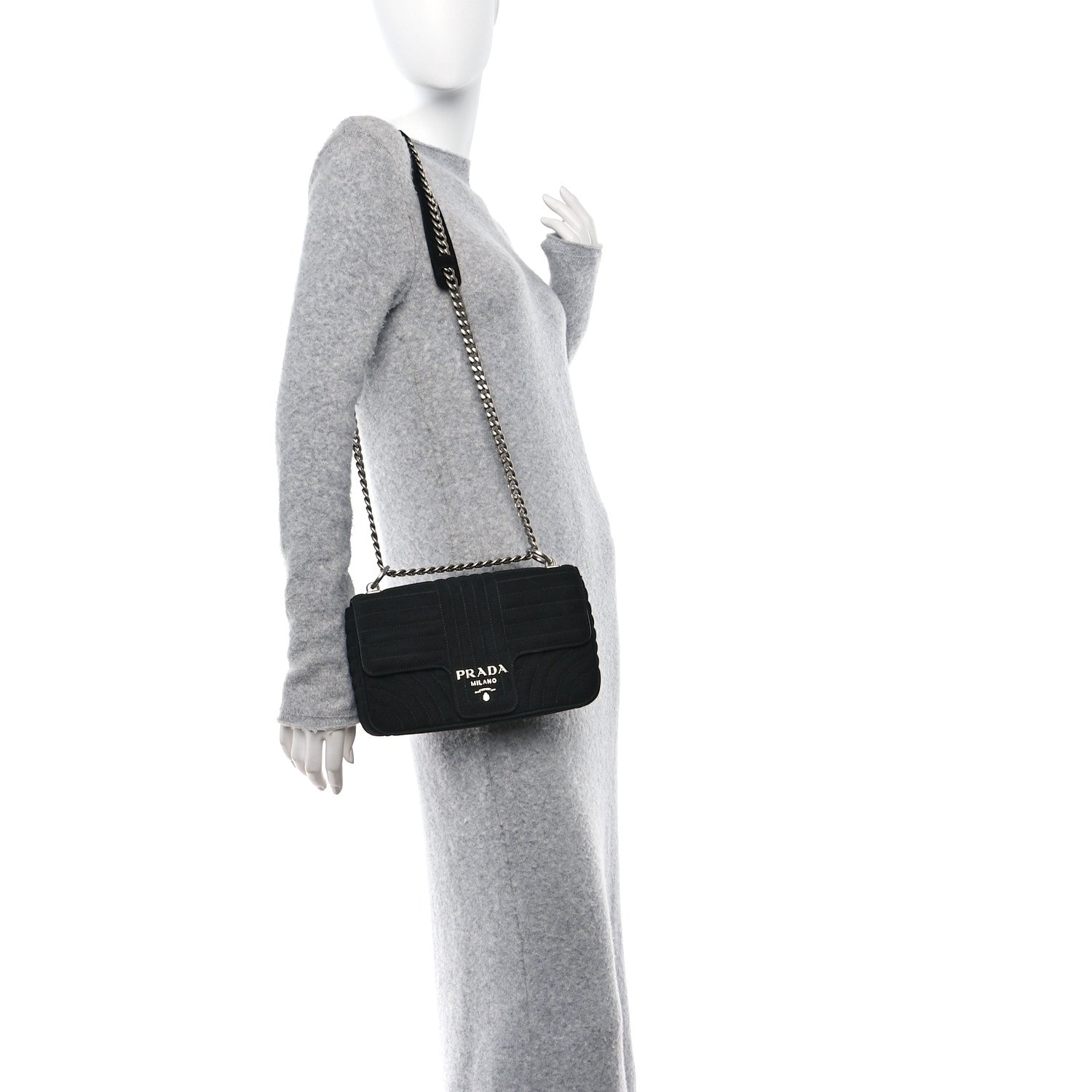 Prada Camoscio Impunture Diagramme Medium Chain Flap Shoulder Bag Black 2 of 12