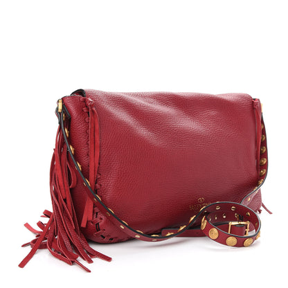 Valentino Garavani Grained Calfskin C Rockee Scarab Fringe Shoulder Bag Scarlet 3 of 11