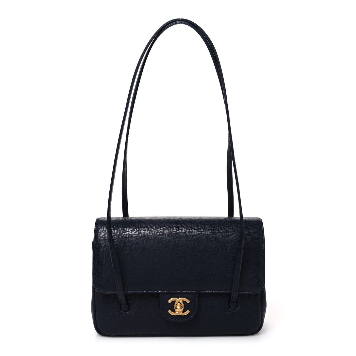 Shiny Caviar Preppy Coco Small Flap Dark Blue