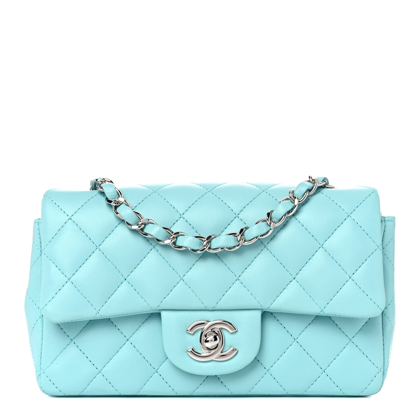 Lambskin Quilted Mini Rectangular Flap Light Blue