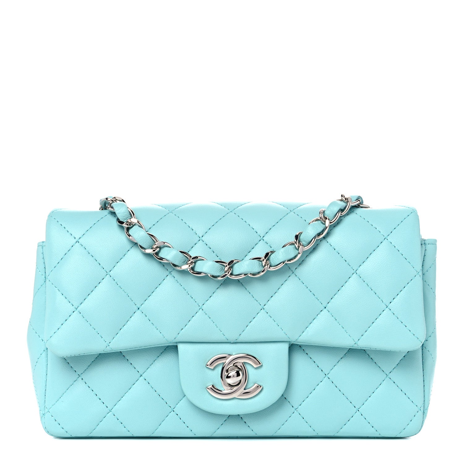 Chanel Lambskin Quilted Mini Rectangular Flap Light Blue 1 of 12