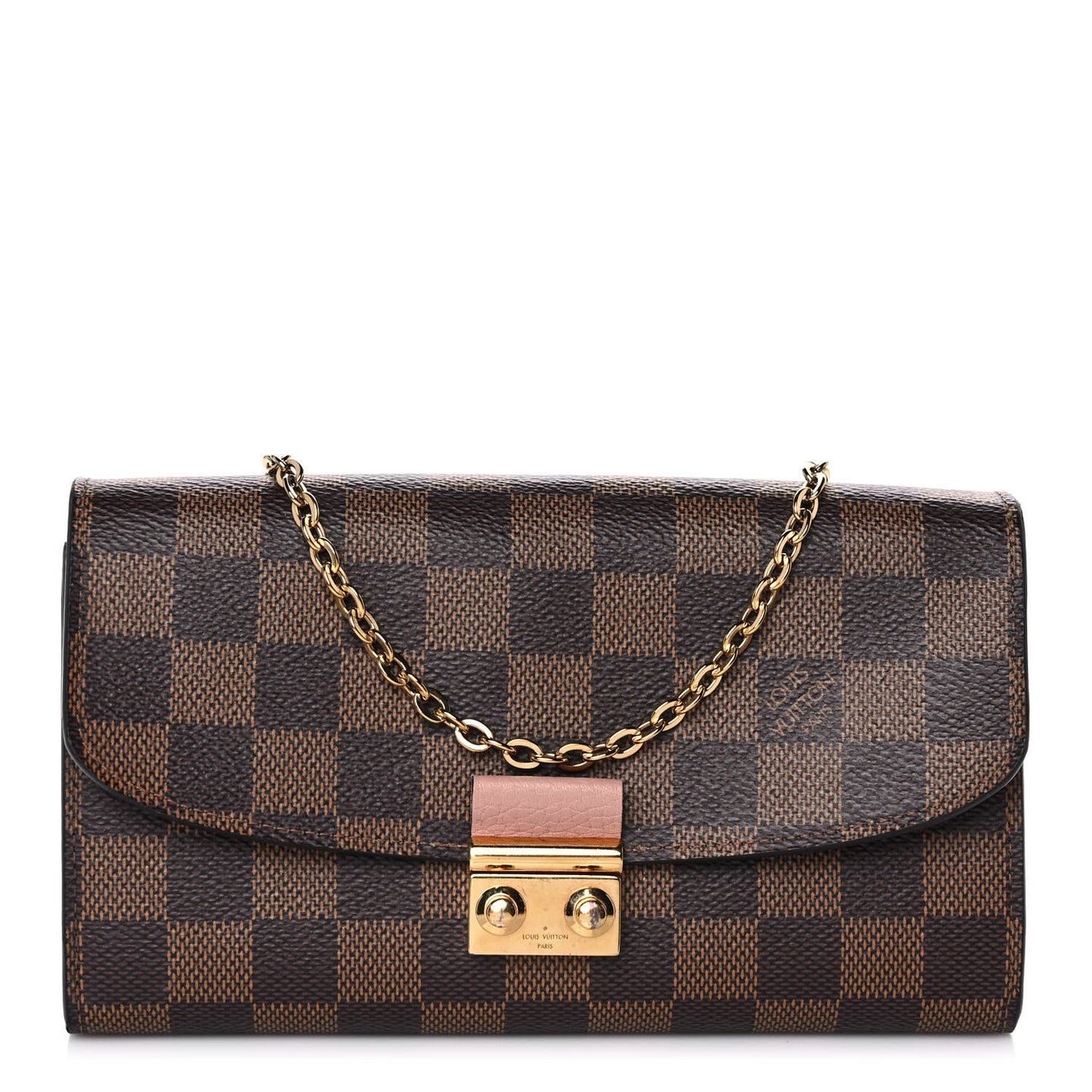 Damier Ebene Croisette Chain Wallet Rose Ballerine