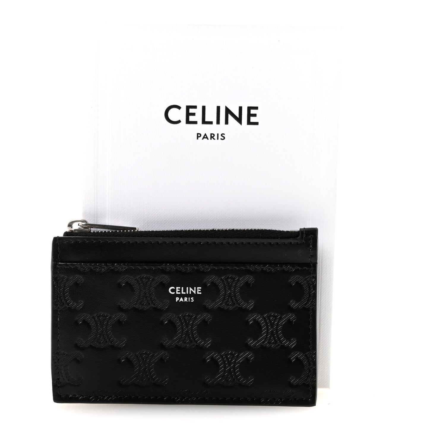 Calfskin Triomphe Embossed Zipped Card Holder Black