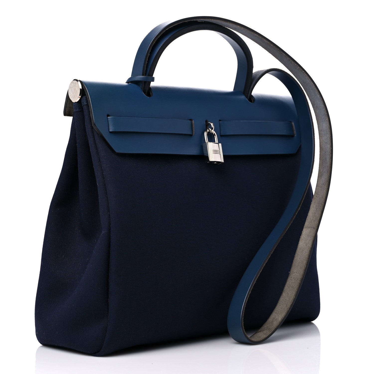 Hermes Toile Vache Calfskin Herbag 30 PM Navy Bleu 3 of 11