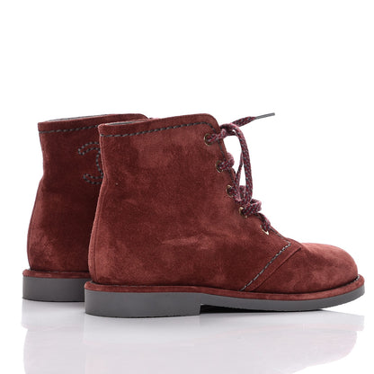 Chanel Suede Calfskin Lace Up Short Boots 37 Burgundy 4 of 10
