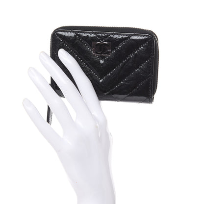 Chanel Patent Metallic Crumpled Calfskin Chevron Quilted Coin Purse So Black 2 of 8