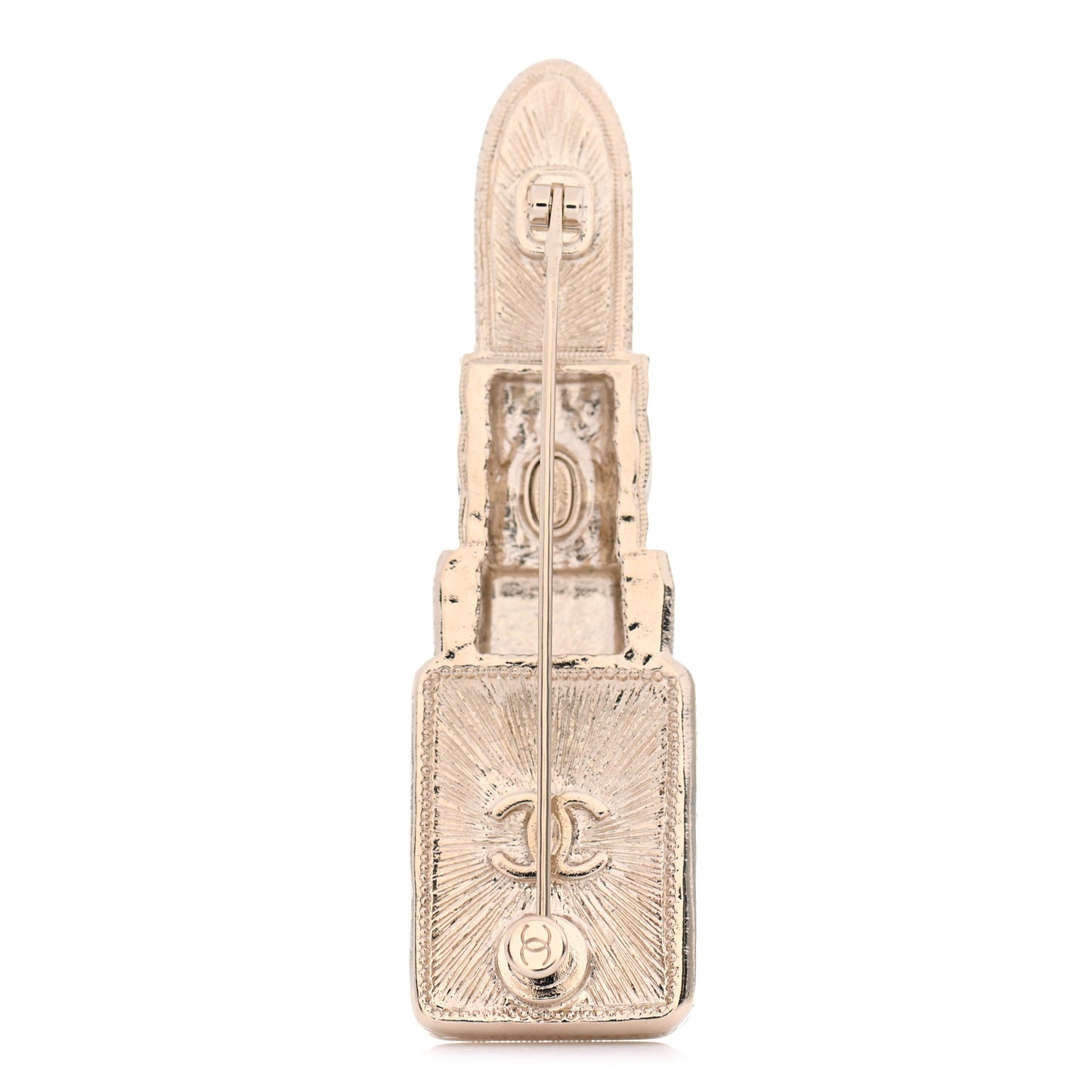 Metal Strass Pearl Lipstick Brooch Pink Gold