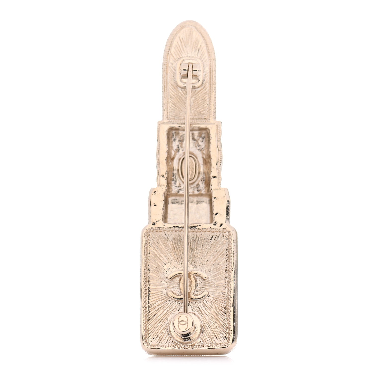 Chanel Metal Strass Pearl Lipstick Brooch Pink Gold 3 of 4
