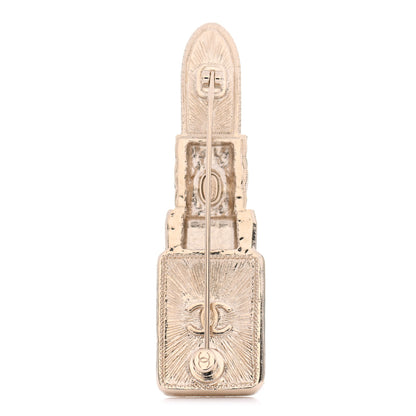Chanel Metal Strass Pearl Lipstick Brooch Pink Gold 3 of 4