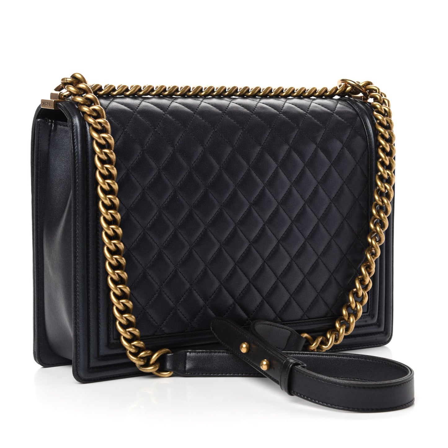 Iridescent Lambskin Quilted Large Boy Flap Black