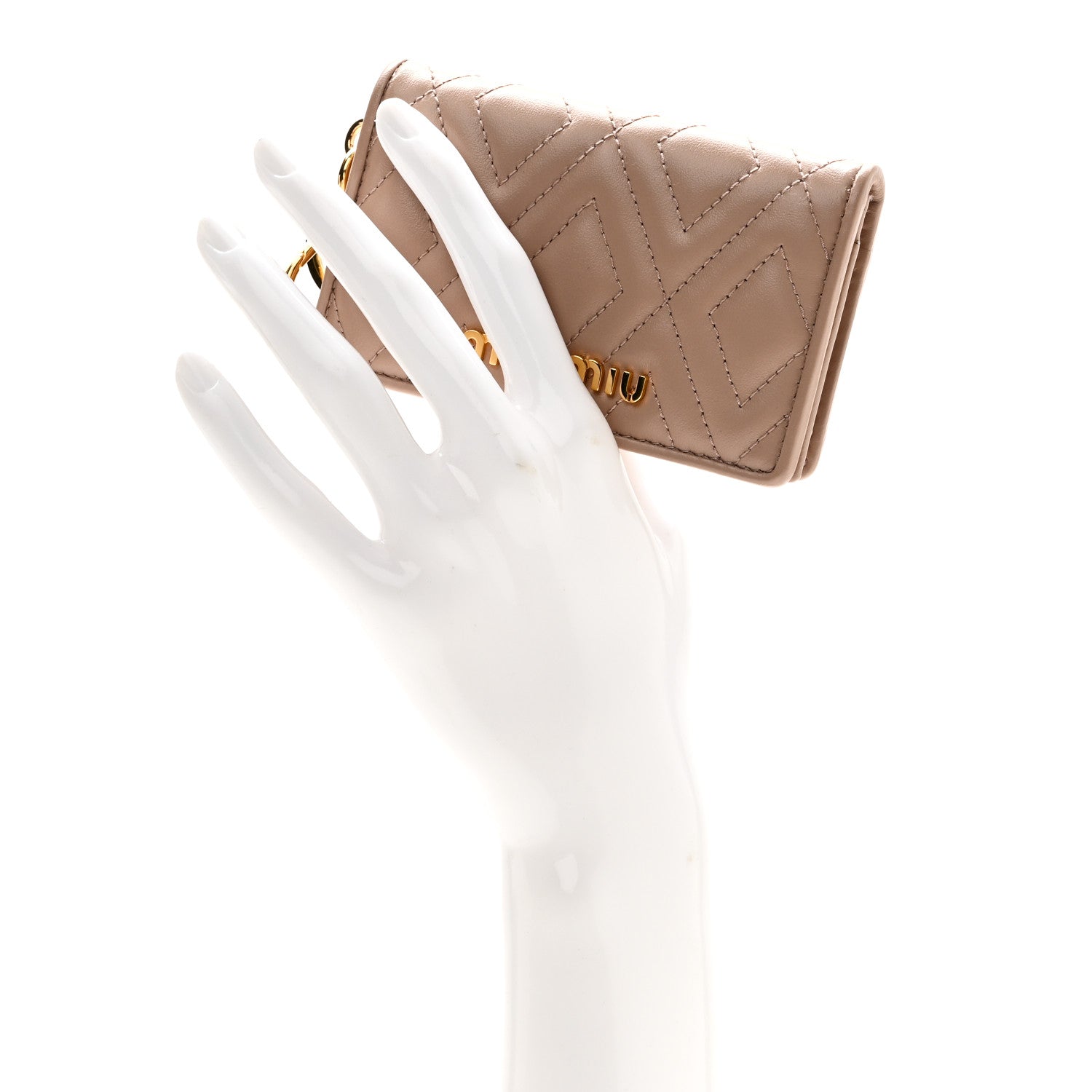 Miu Miu Nappa Matelasse Flap Card Holder Key Ring Cammeo 2 of 7