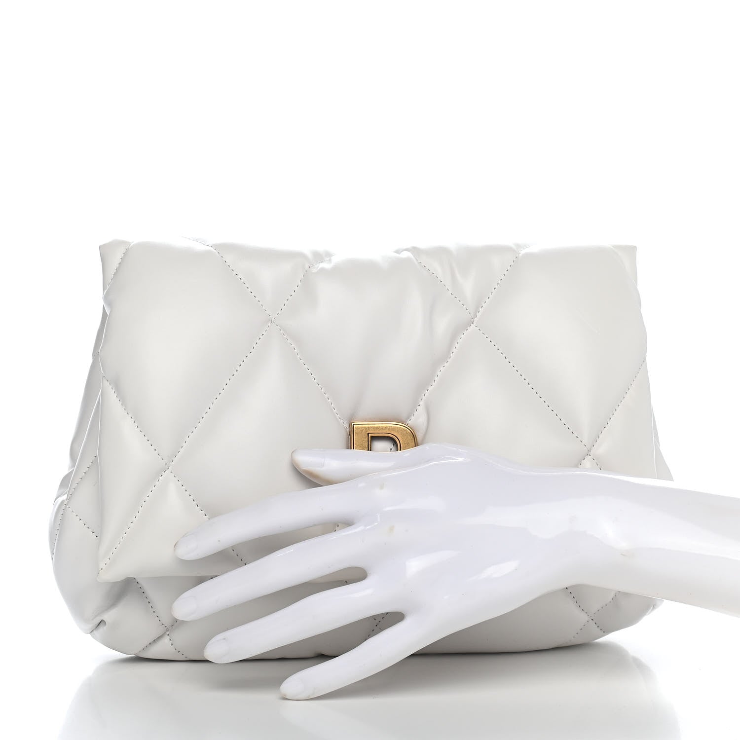 Balenciaga Nappa Calfskin Quilted Touch B Puffy Clutch White 2 of 10