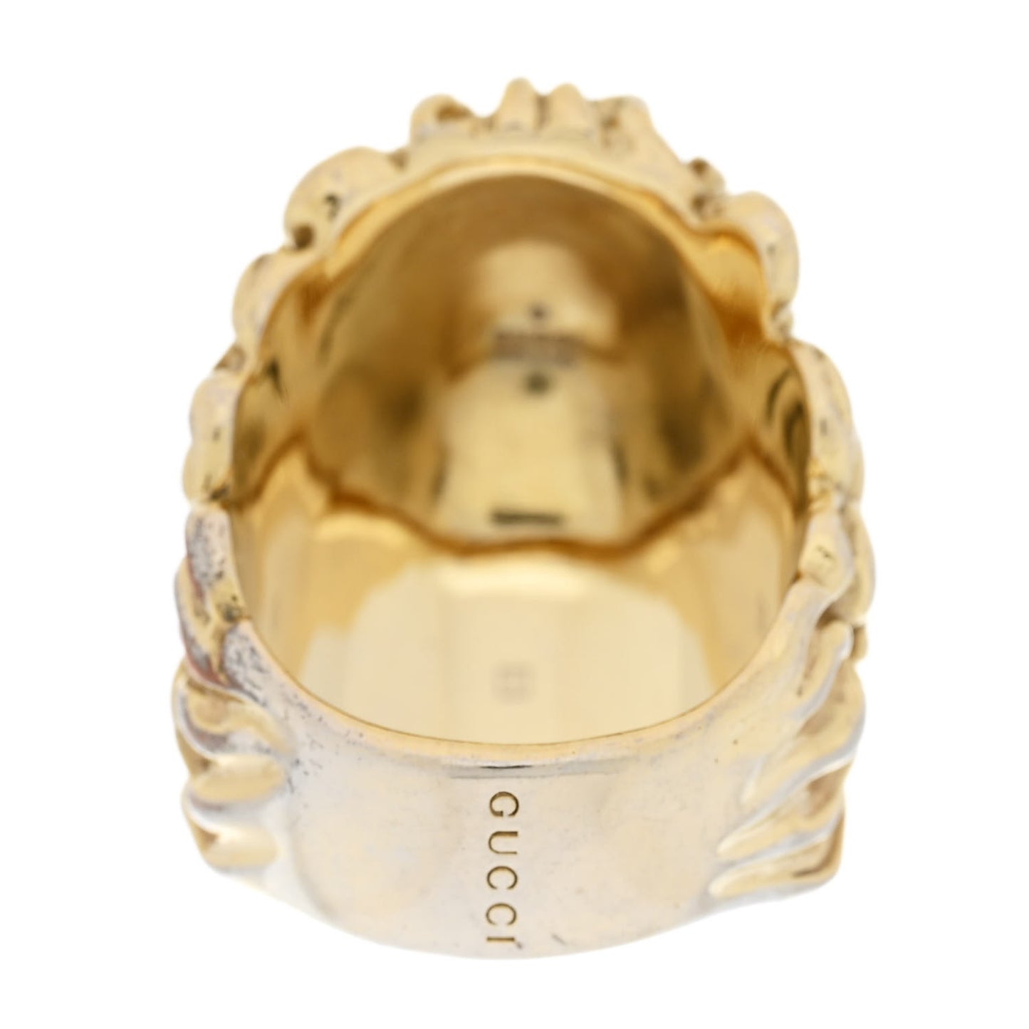 Metal Crystal Lion Head Ring L Red Gold