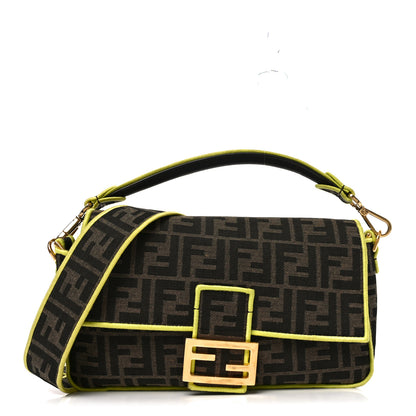 Fendi Fabric Jacquard FF 1974 Large Baguette Tobacco Moro Giallo Fluo 1 of 11