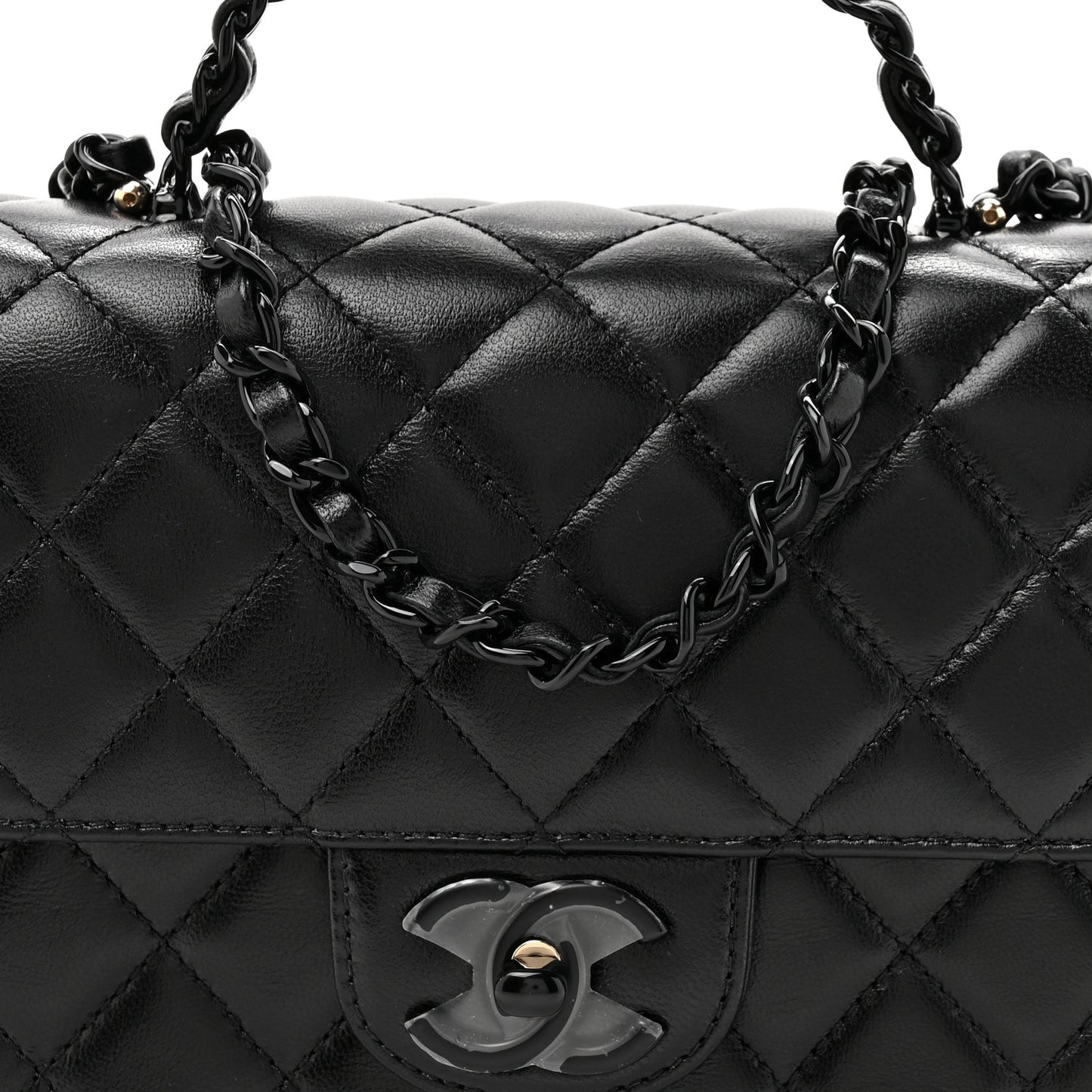 Lambskin Quilted Small Single Flap Top Handle Bag So Black