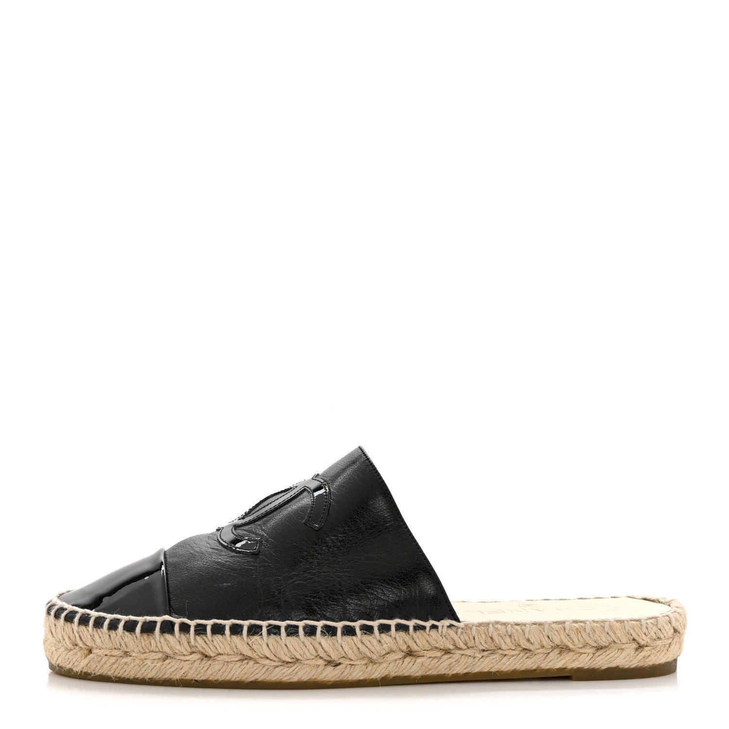 Chanel Iridescent Goatskin Patent CC Espadrille Mules 39 Black 1 of 8