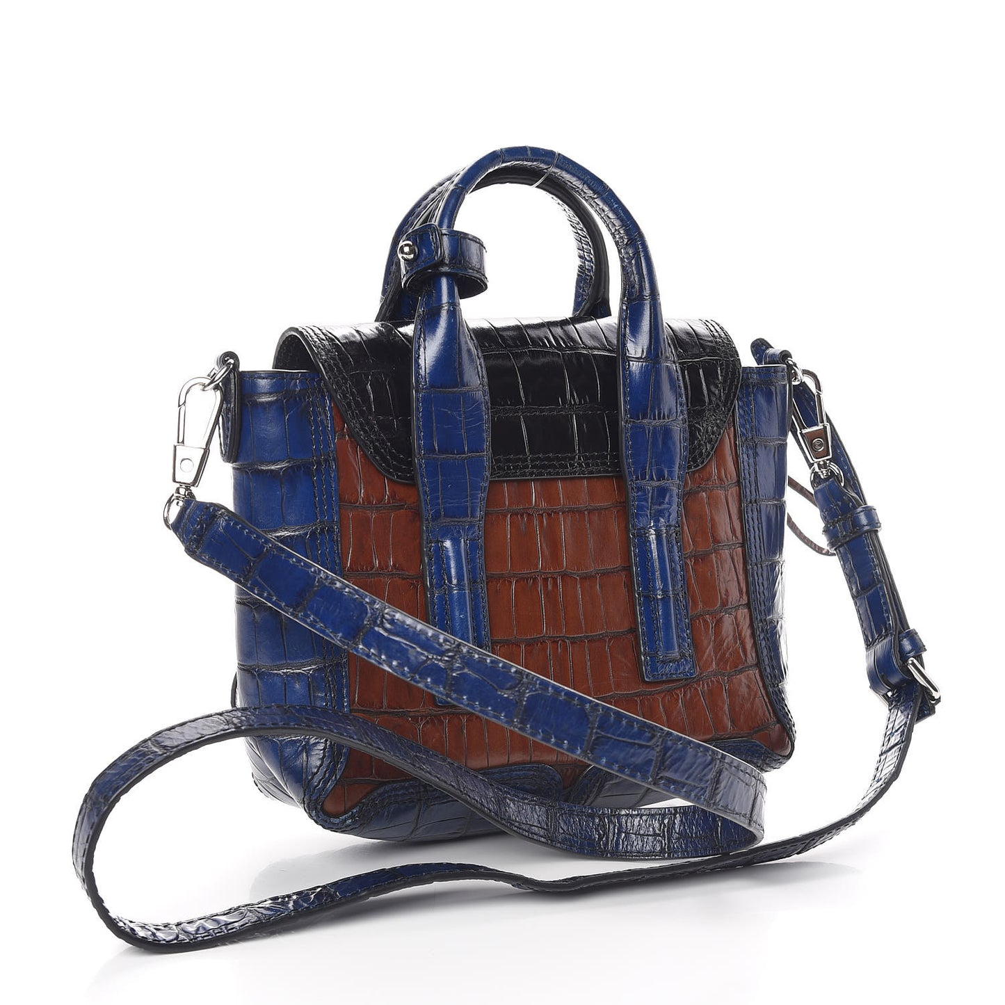 3.1 Calfskin Crocodile Embossed Mini Pashli Black Multicolor