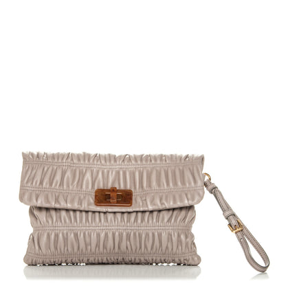 Prada Nappa Gaufre Ruched Wristlet Clutch Pomice 1 of 9