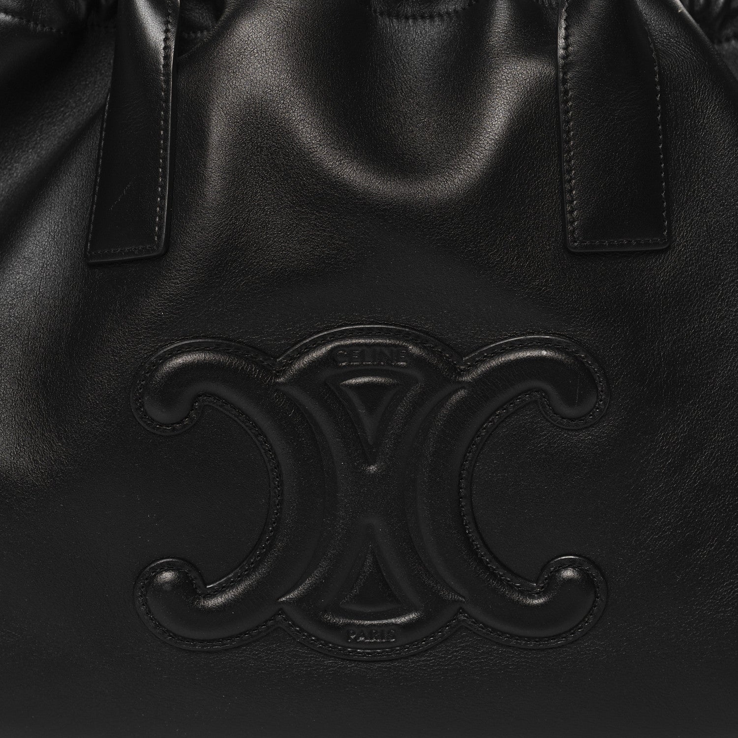 Celine Grained Calfskin Cuir Triomphe Cabas Drawstring Black 8 of 10