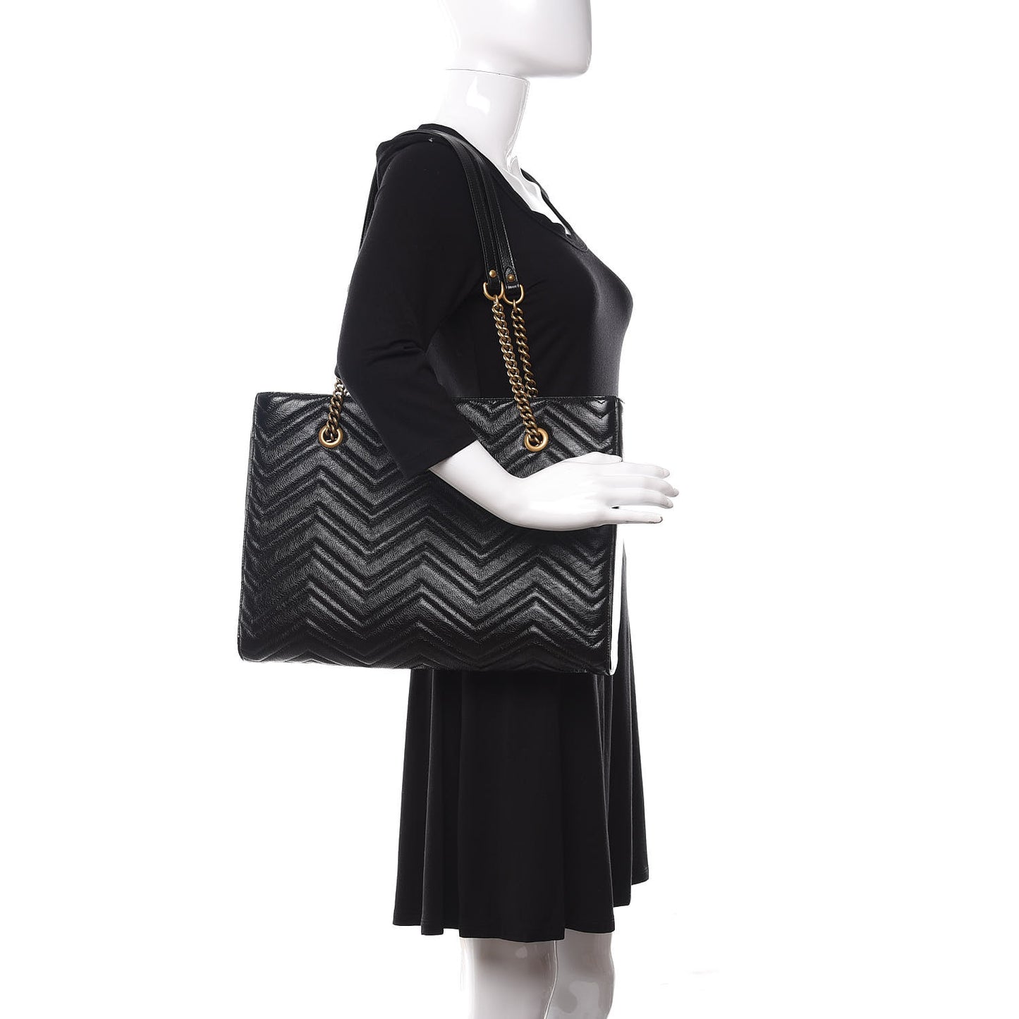 Vintage Calfskin Matelasse Medium GG Marmont Slim Tote Black