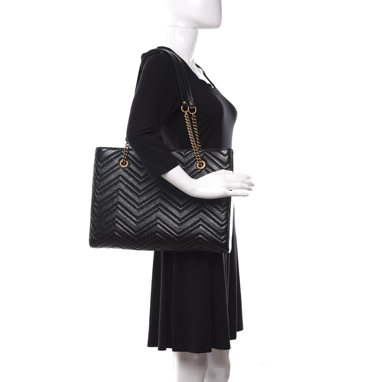 Gucci Vintage Calfskin Matelasse Medium GG Marmont Slim Tote Black 2 of 9