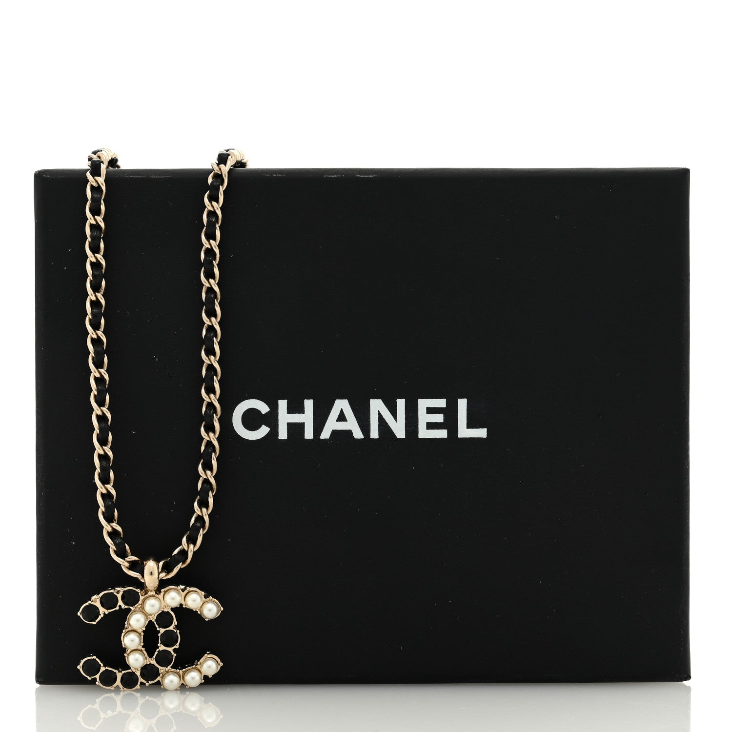 Chanel Pearl Crystal Lambskin Chain CC Short Necklace Black Gold 5 of 5